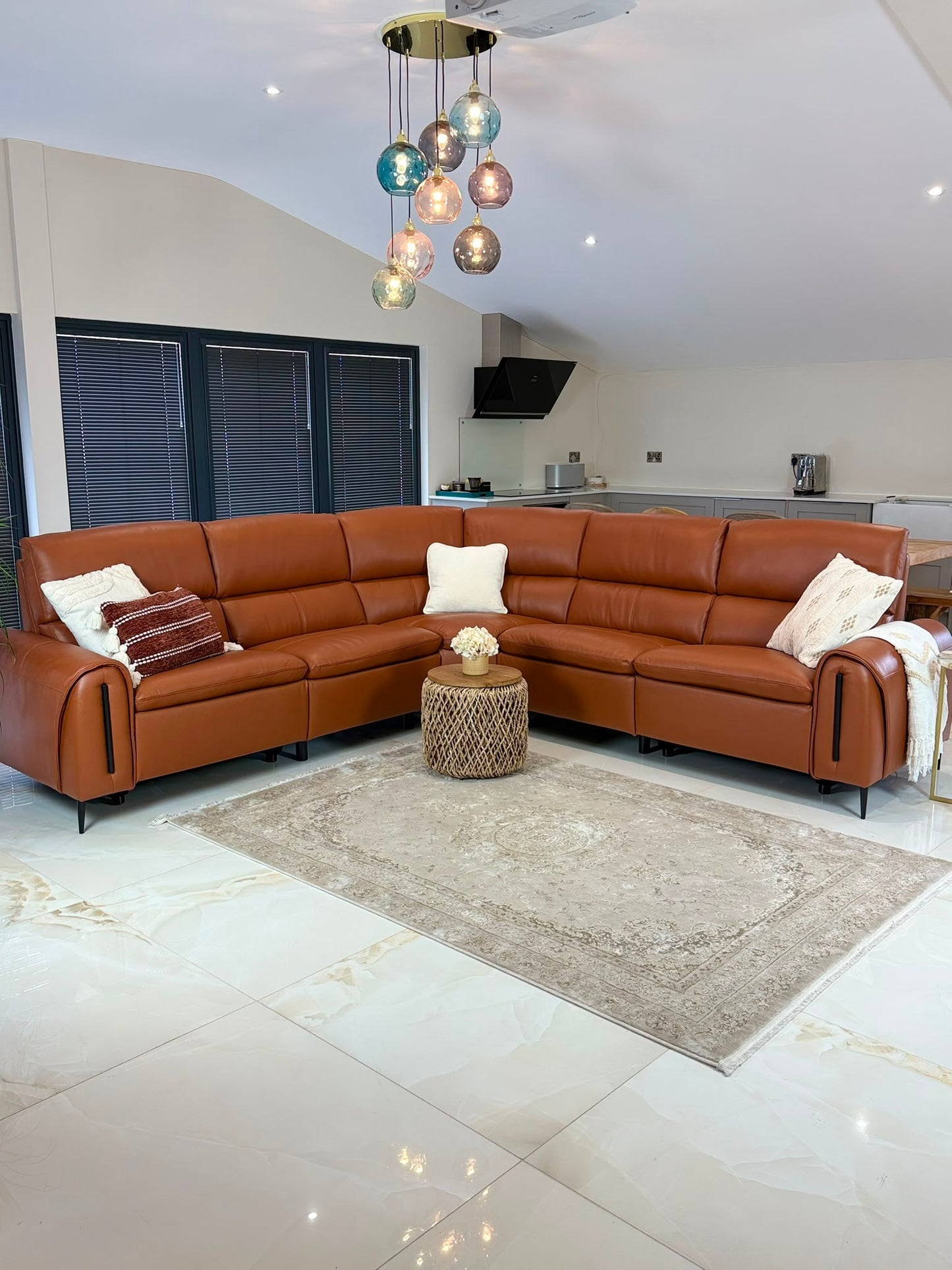 Resillience Power Electric Corner Sofa - Tan Leather
