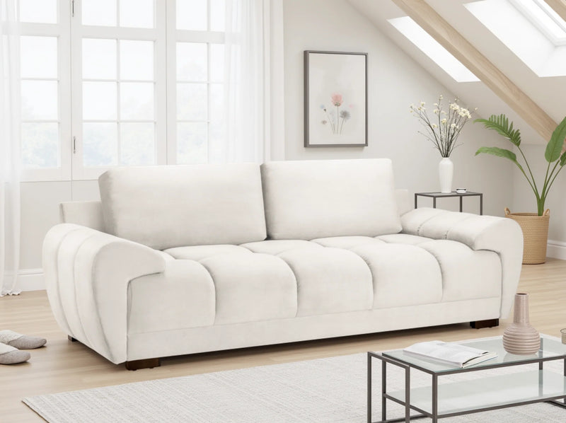 Azzuro 3 Seater Velvet Sofa - Cream - Plush Upholstered