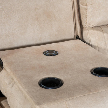 Geneva Pro Fabric Electric Recliner Sofas - Beige With Bluetooth/Cooling Cup-Holders/LED Lights