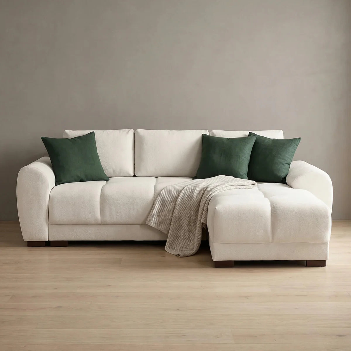 Azzuro Corner Sofa Bed With Storage - Universal Chaise - Plush Velvet  - Cream