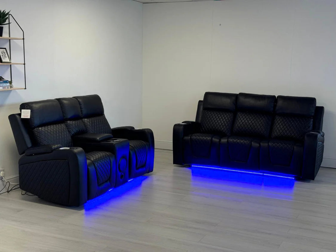 Florida 3+2 Music Electric Recliner Aire Leather Sofa - Black