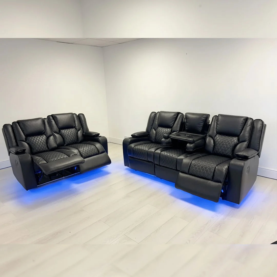 Orlando 3+2 Electric Recliner Leather Sofa - Black