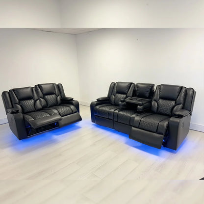 Orlando 3+2 Electric Recliner Leather Sofa - Black