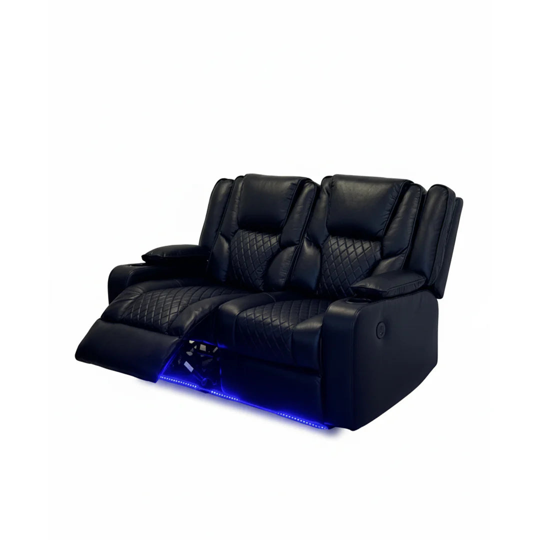 Orlando 3+2 Electric Recliner Leather Sofa - Black
