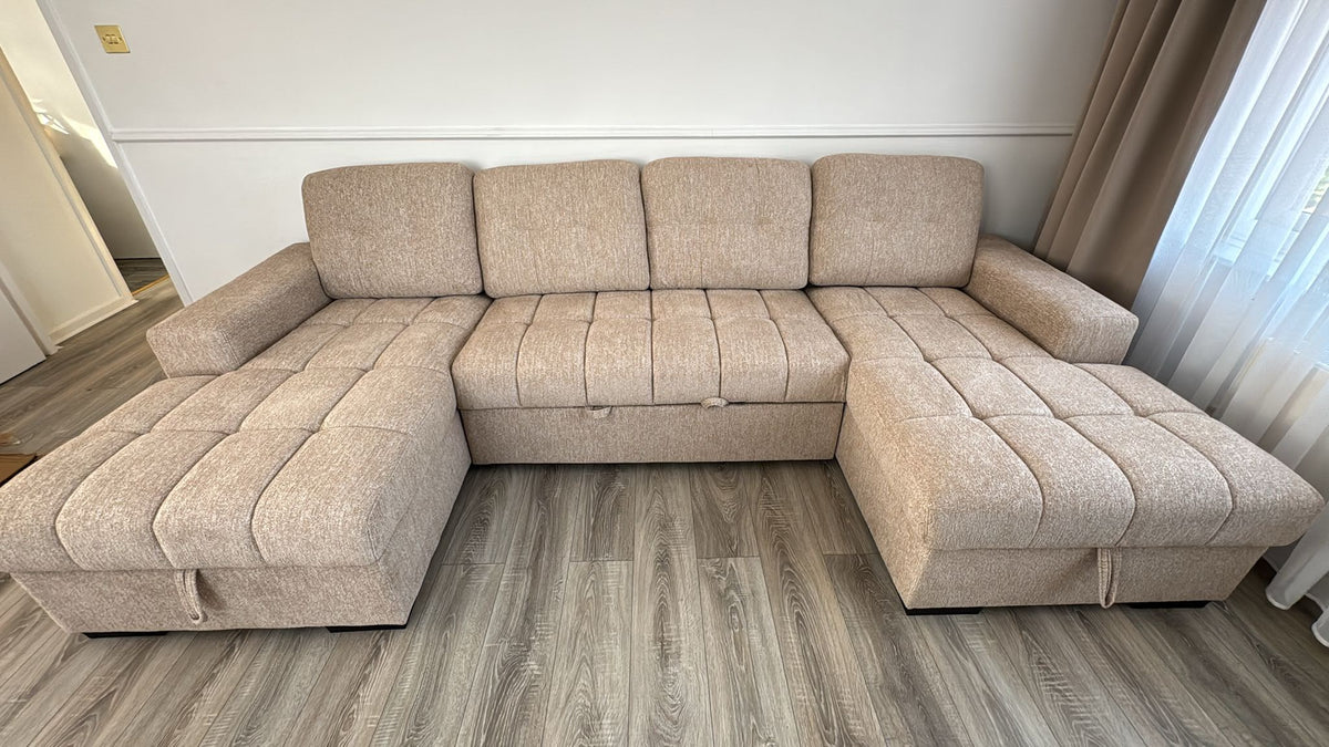 Palermo U Shape Storage Sofa Bed - Beige