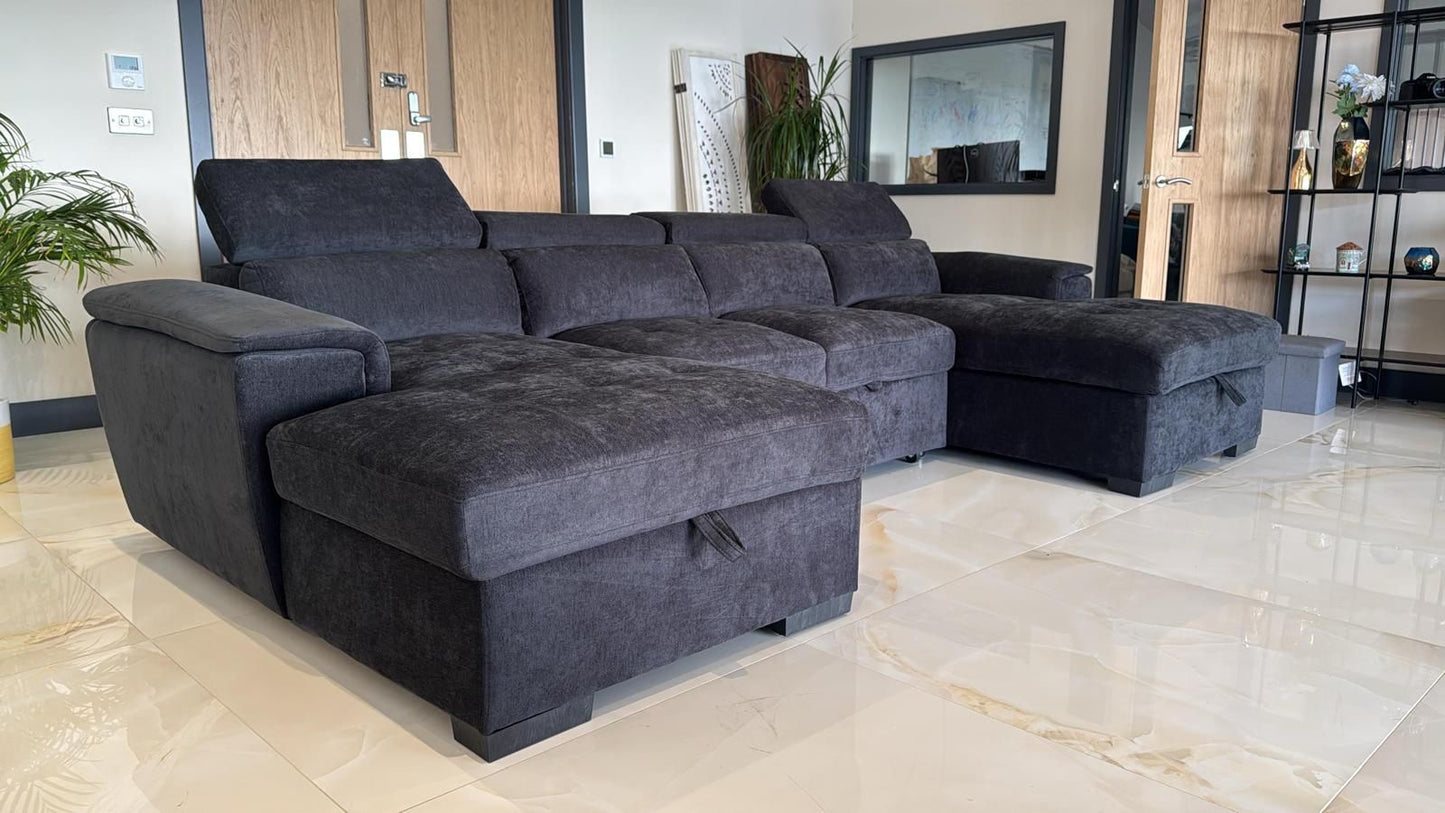 Alaya Storage U Shape Sofabed - Black