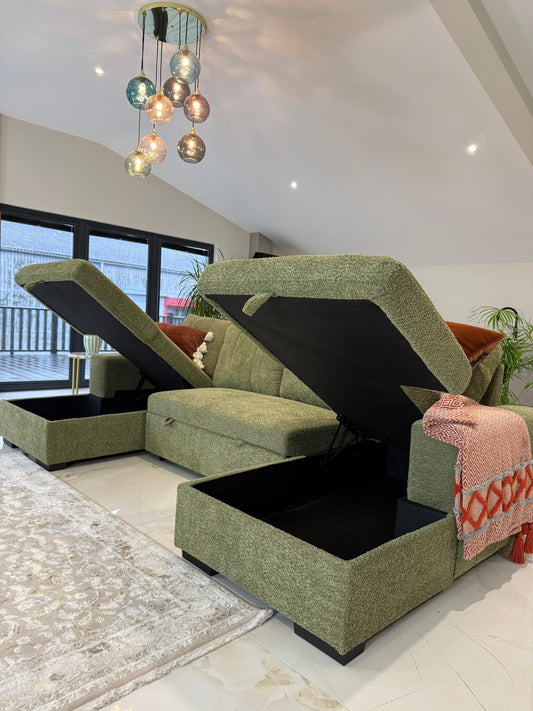 Como U Shape Corner Sofabed - Green