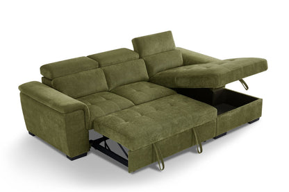 Alaya Storage L Shape Sofa Bed - Olive Green