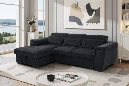 Alaya Storage L Shape Sofa Bed - Black