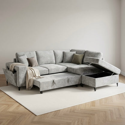 Elara Grey Chenille 2C1 Right Hand Corner Sofa Bed with Storage