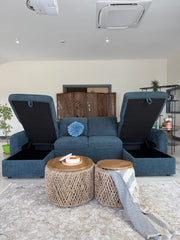 Moscow U Shaped Storage Sofa Bed - Blue