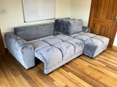 Azzuro Corner Sofa Bed With Storage - Universal Chaise - Plush Velvet  - Grey