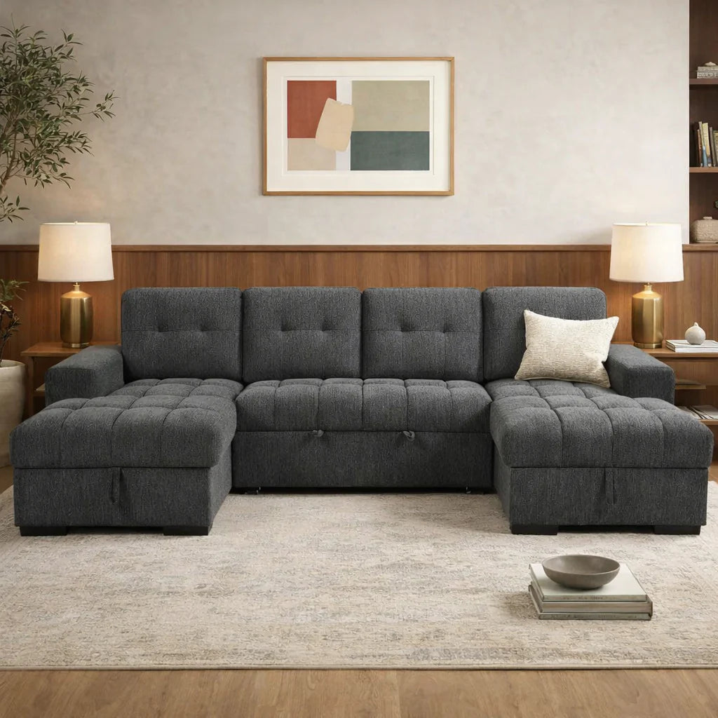 Palermo U Shape Storage Sofa Bed - Grey