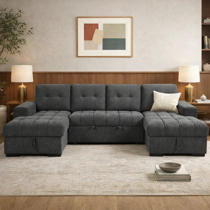 Palermo U Shape Storage Sofa Bed - Grey