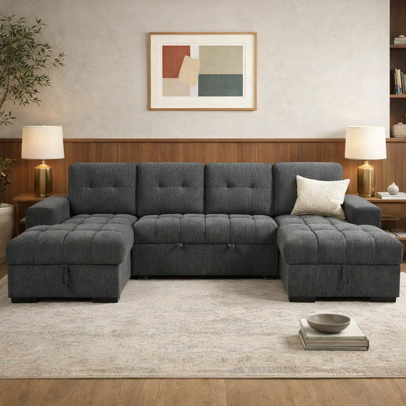 Palermo U Shape Storage Sofa Bed - Grey