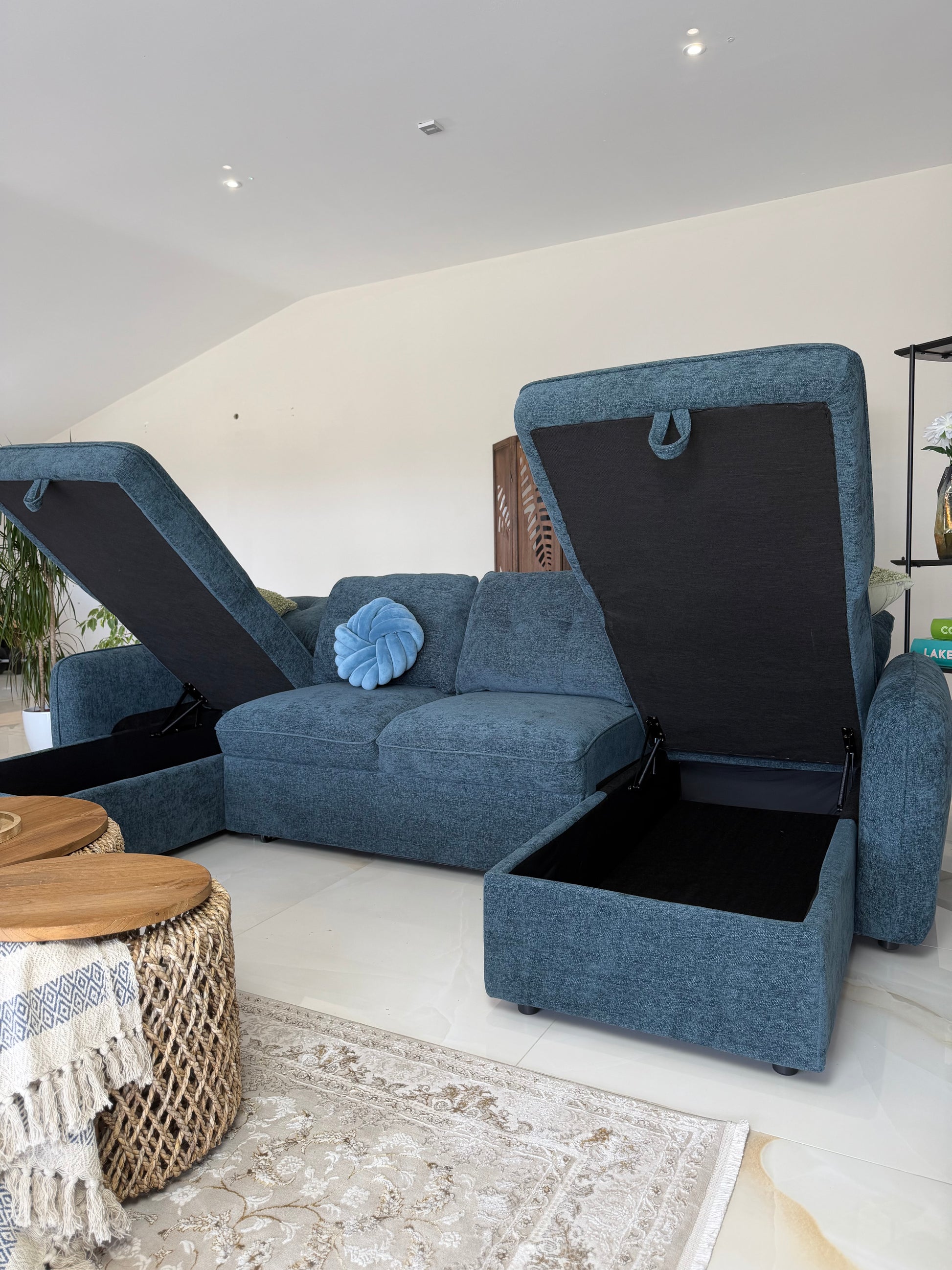 Moscow U Shaped Storage Sofa Bed - Blue