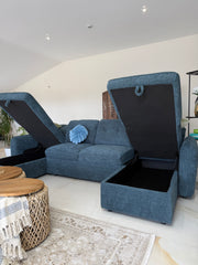 Moscow U Shaped Storage Sofa Bed - Blue