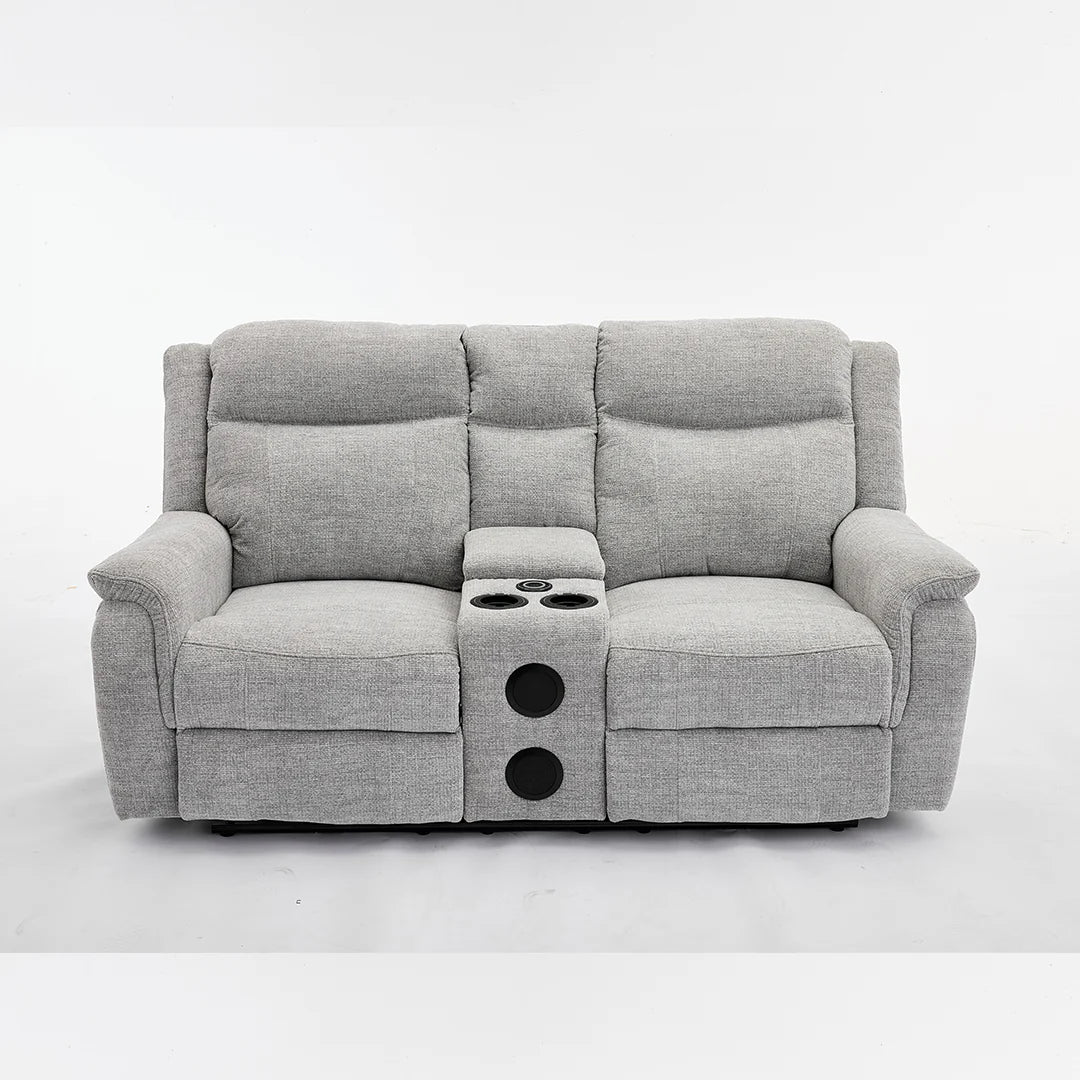 Siyara Fabric Electric Recliners Sofa - Grey With Cupholders-Cooling Cup-Holders/Bluetooth Speakers/Wireless Charging/USB Charging Ports/Storage