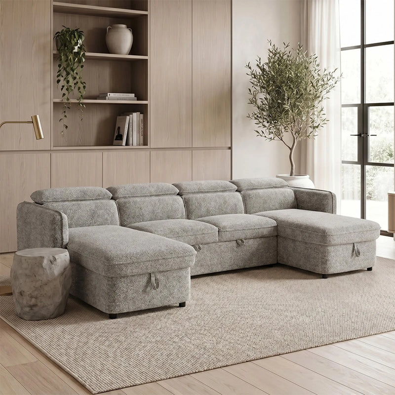 Capri U Shape Sofa Bed With Storage - Grey