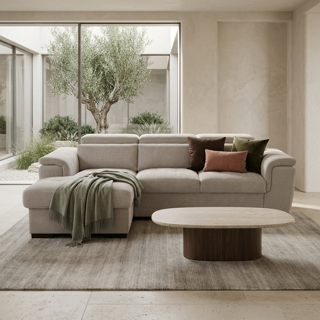 Alaya Storage L Shape Sofa Bed - Beige Pre Order