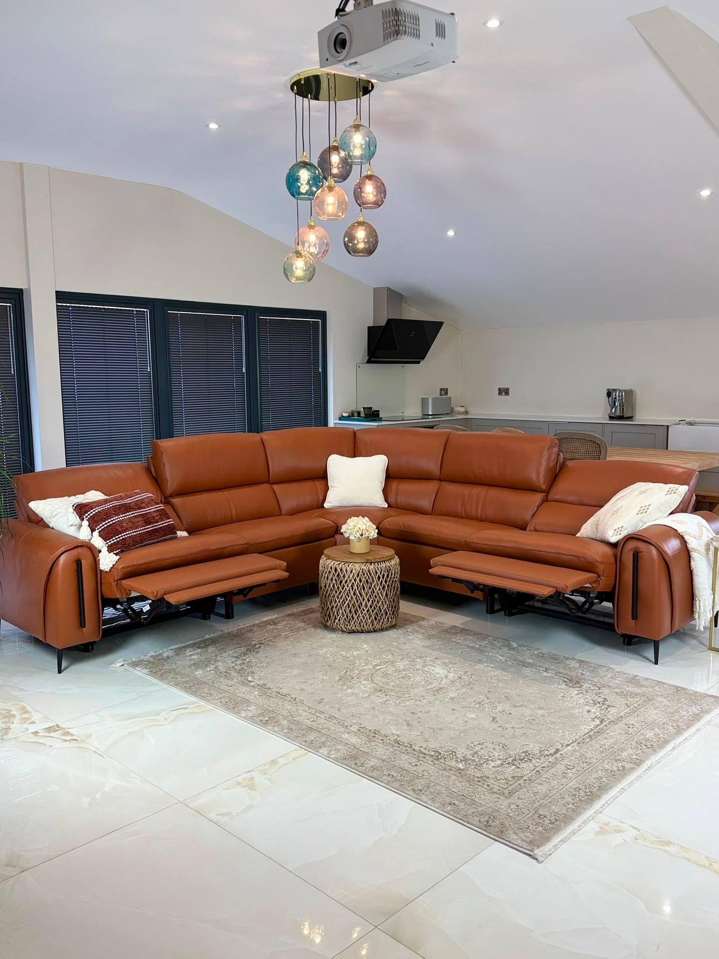Resillience Power Electric Corner Sofa - Tan Leather