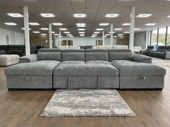 Alaya Large U Shape Pullout Sofabed With Storage - Grey | Adjustable Headrests