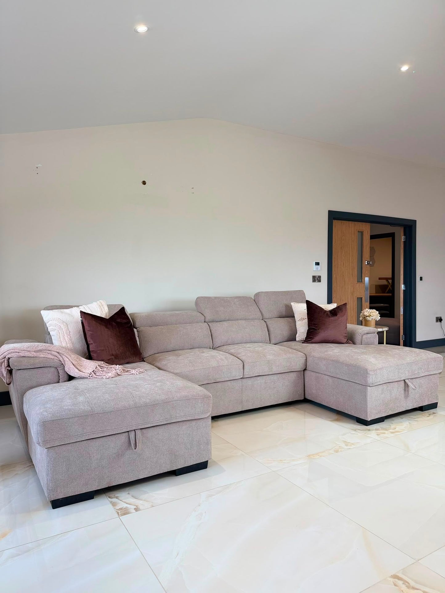 Alaya Storage U Shape Sofabed - Beige