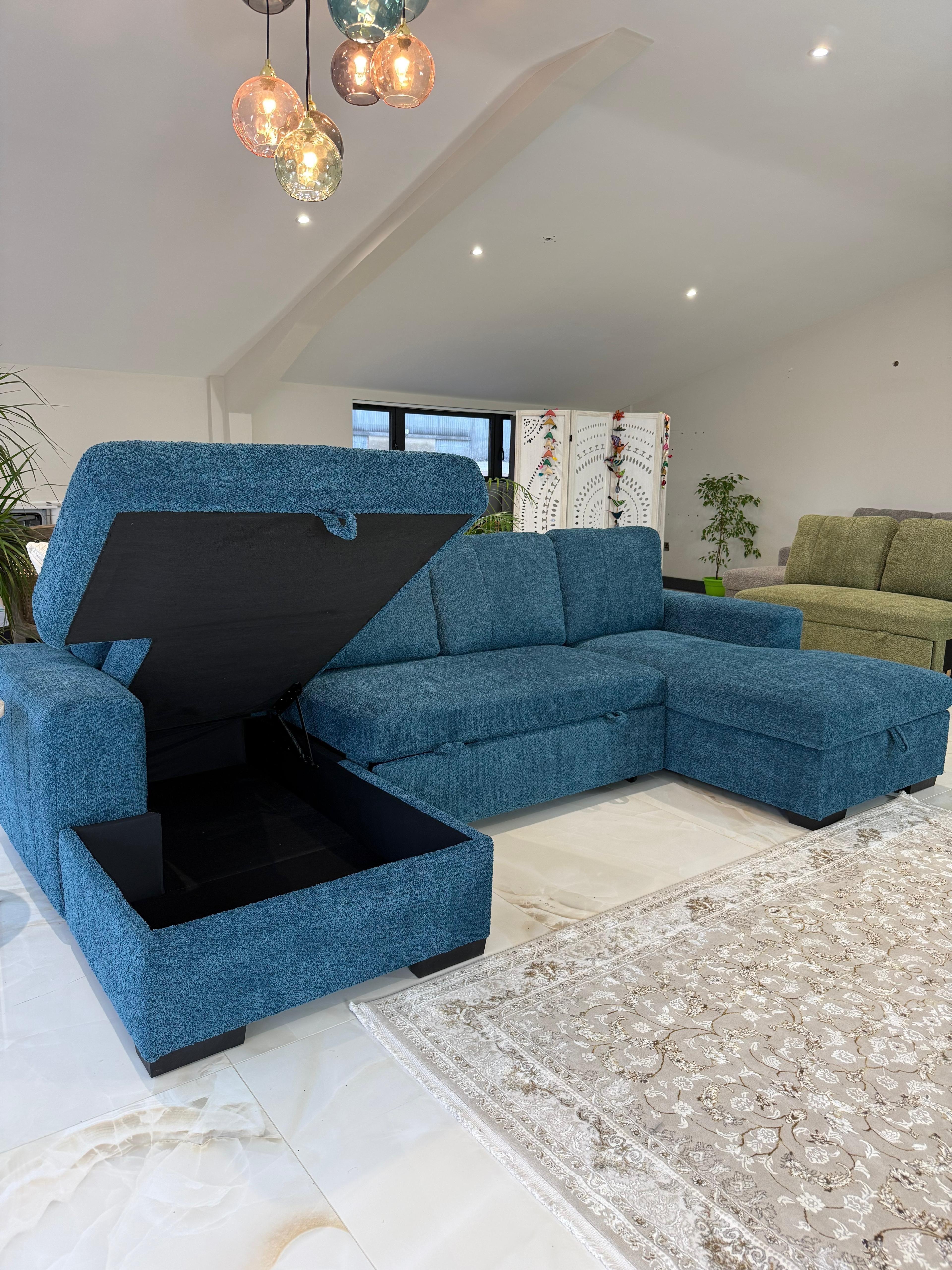 Como U Shape Corner Sofabed - Blue