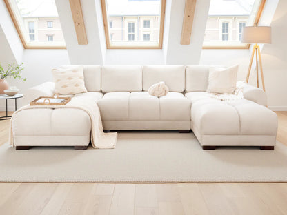 Azzuro Cream U Shape Corner Sofa - Full Back Plush Velvet