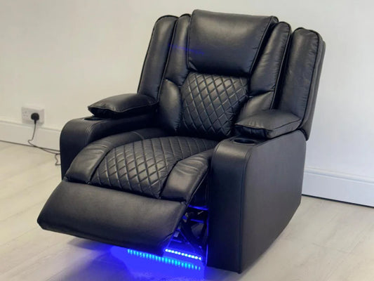 Orlando Electric Recliners Leather Arm Chair Black - LED LIGHTS/USB PORTS