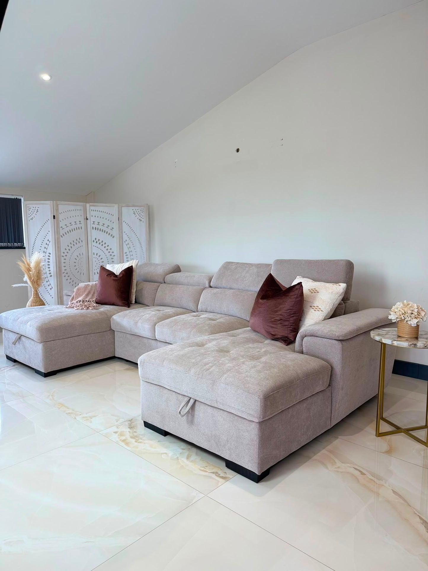 Alaya Storage U Shape Sofabed - Beige