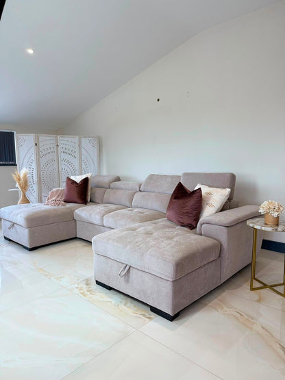 Alaya Storage U Shape Sofabed - Beige