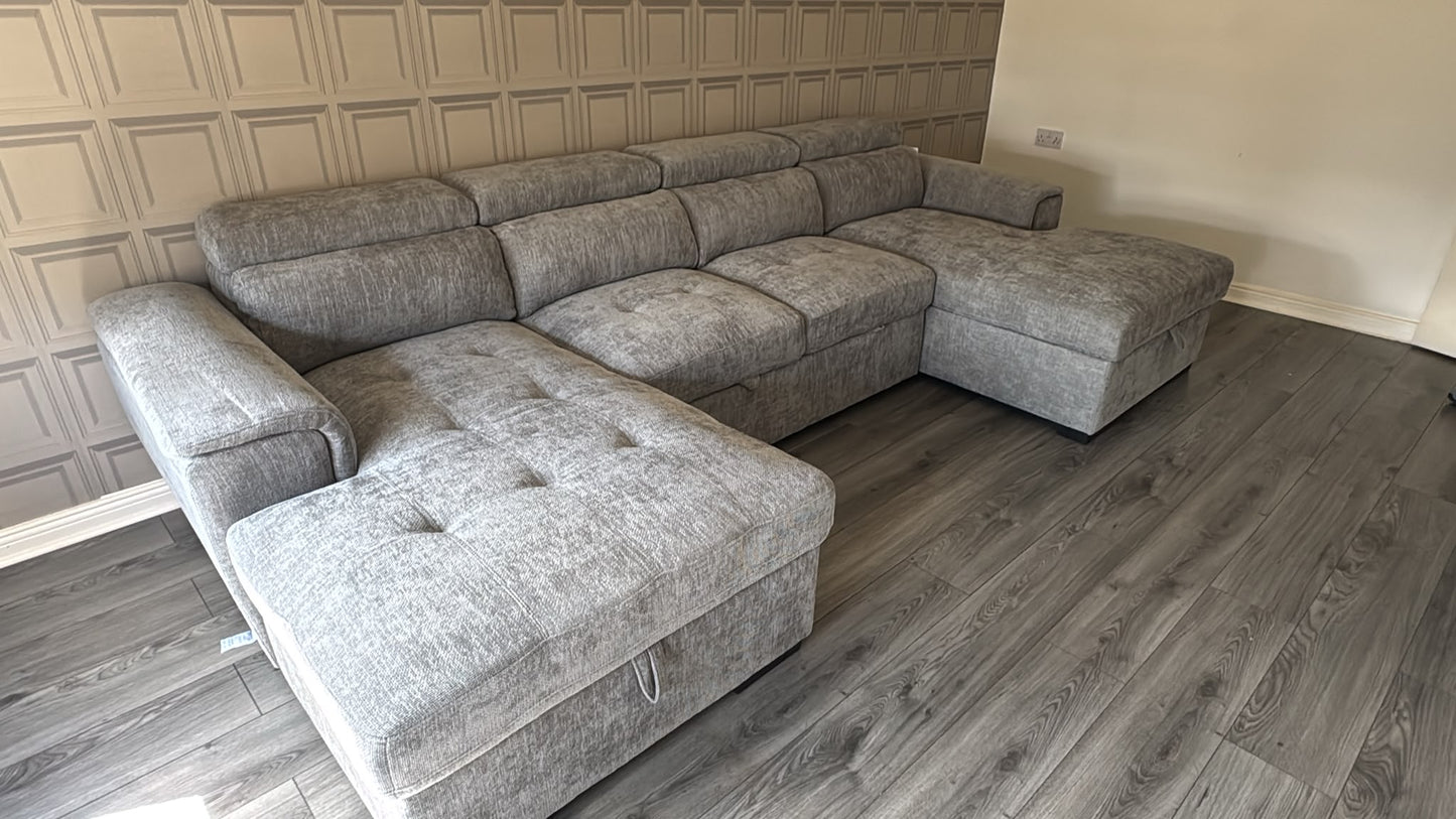 Alaya Storage U Shape Sofabed - Grey