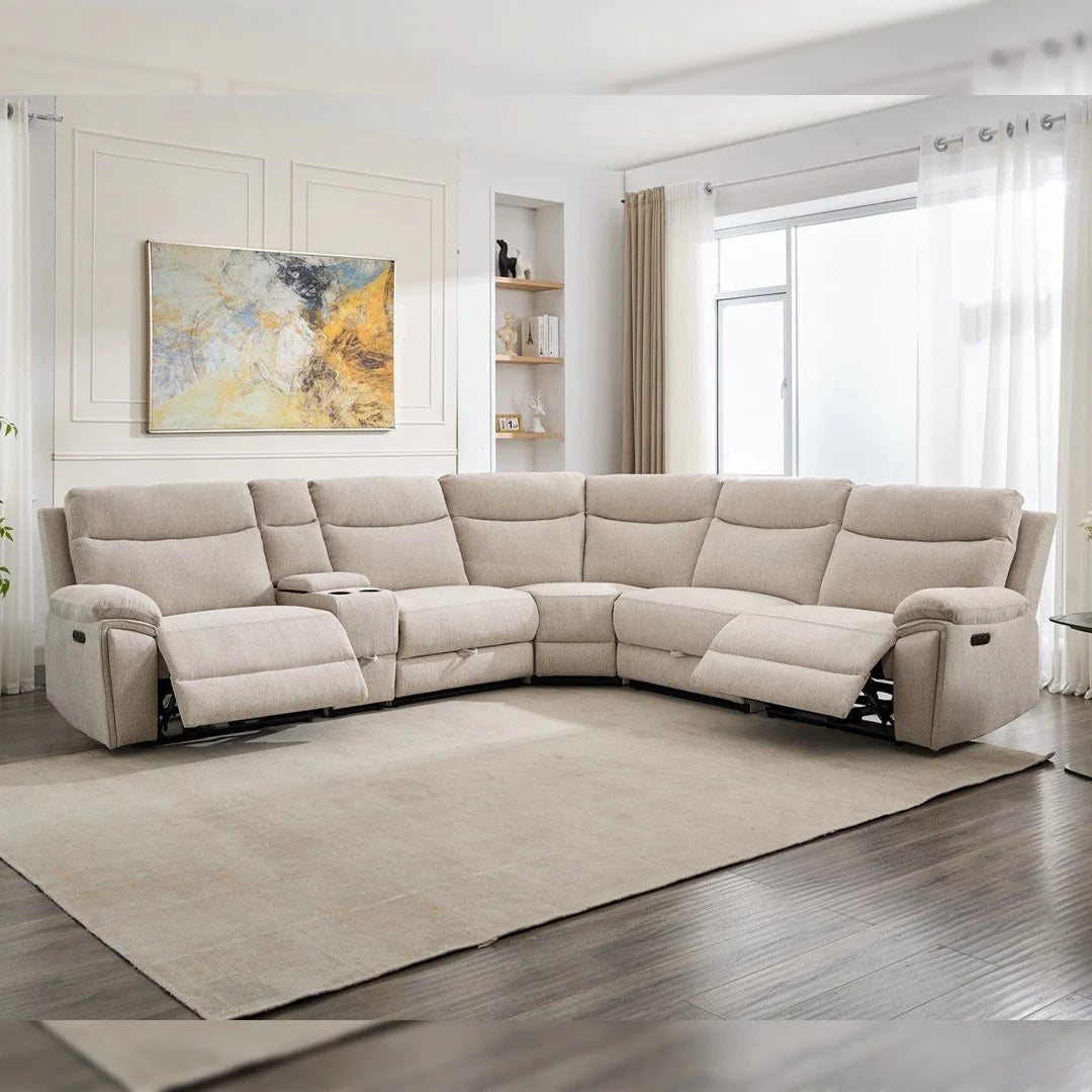Hercules Express Fabric Electric Recliner Modular Corner Sofa - Cream