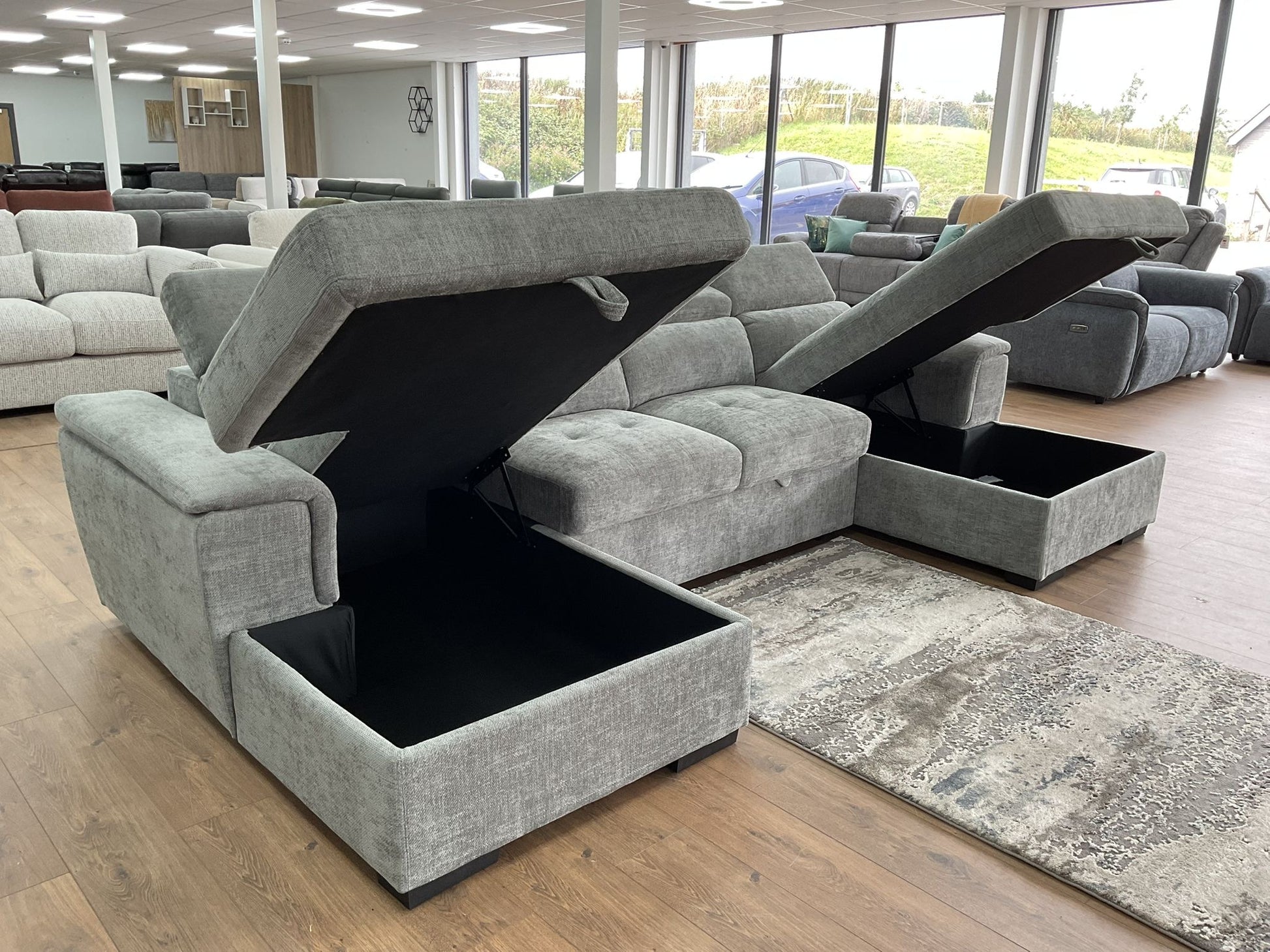 Alaya Storage U Shape Sofabed - Grey