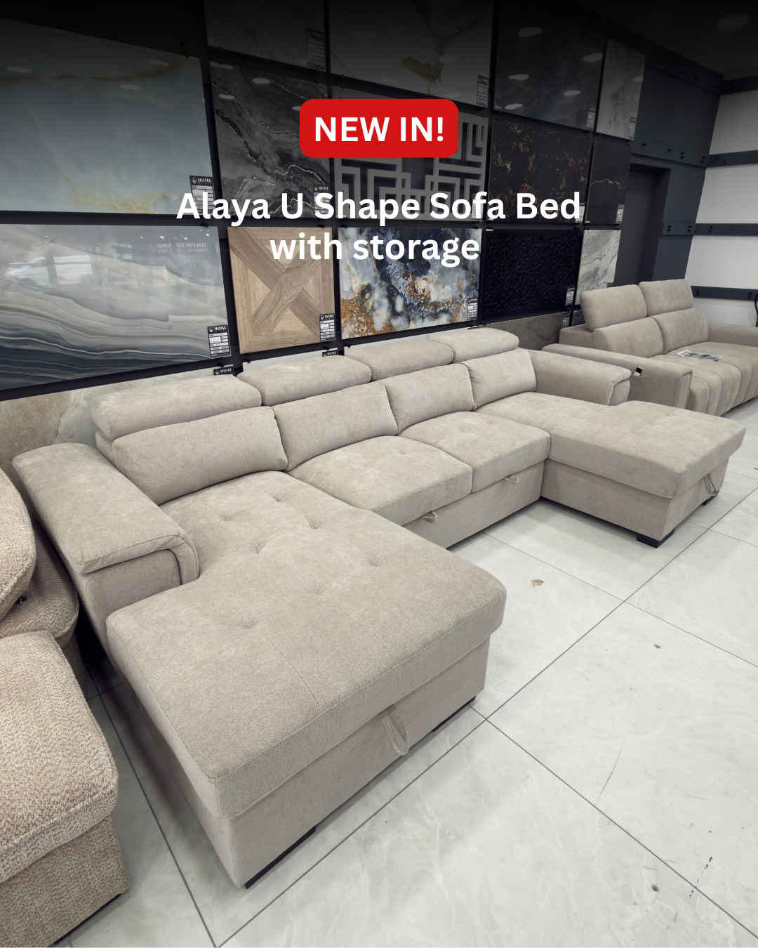 Alaya Storage U Shape Sofabed - Beige