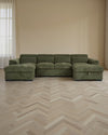 Alaya Storage U Shape Sofabed - Olive Green