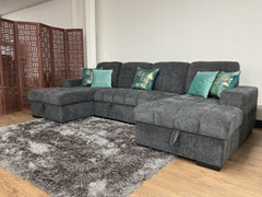 Palermo U Shape Storage Sofa Bed - Grey