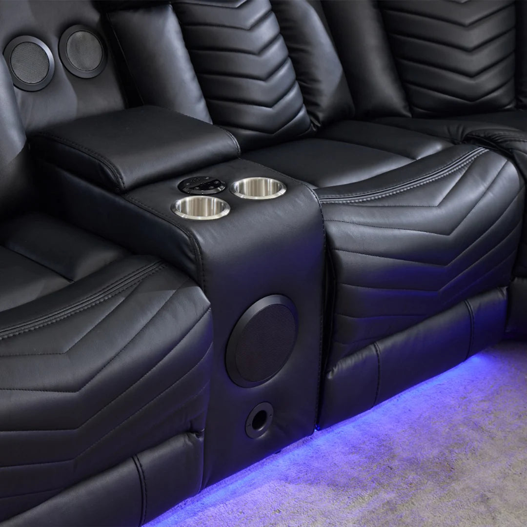 Zeus Leather Electric Recliner Corner Sofa - Black