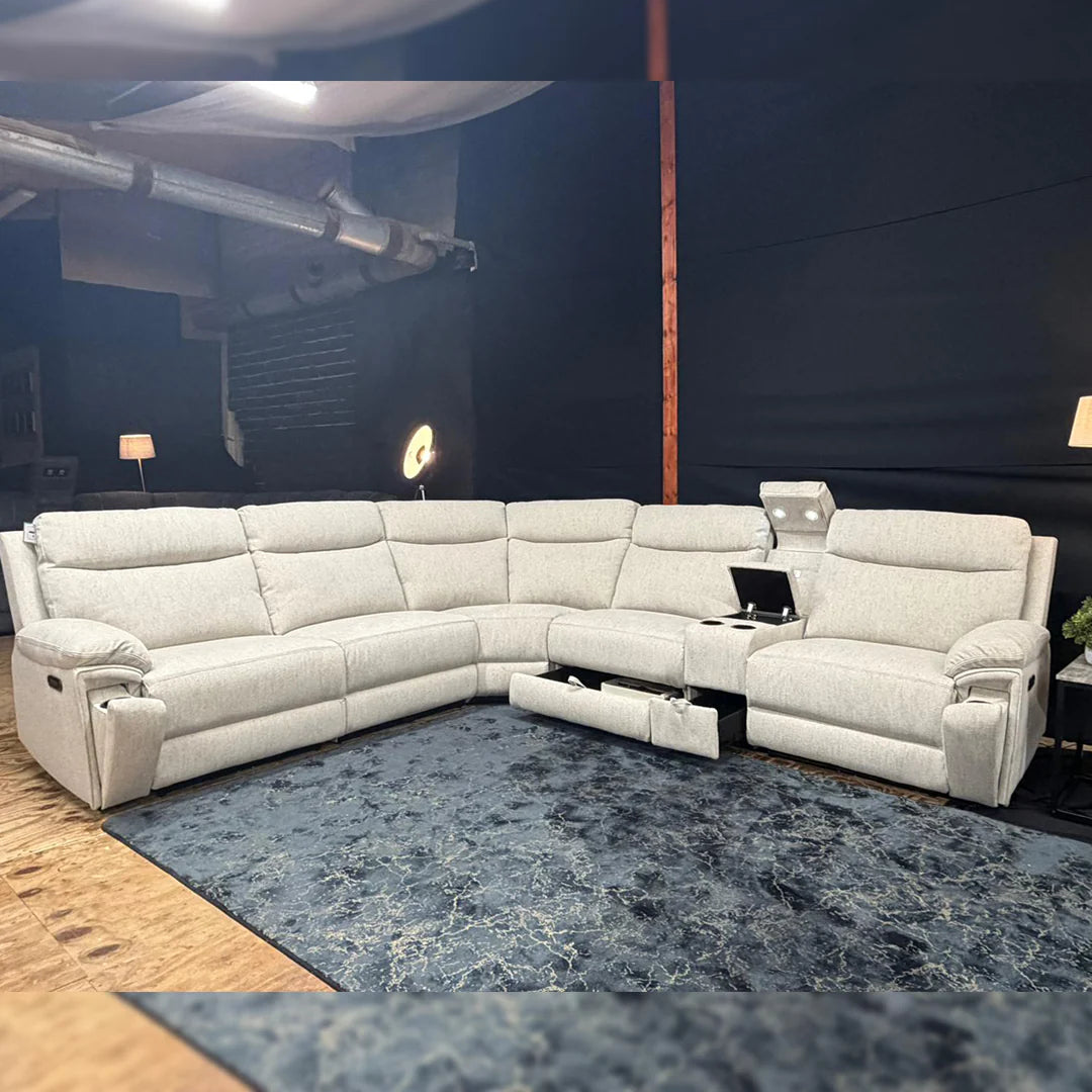 Hercules Express Fabric Electric Recliner Modular Corner Sofa - Cream