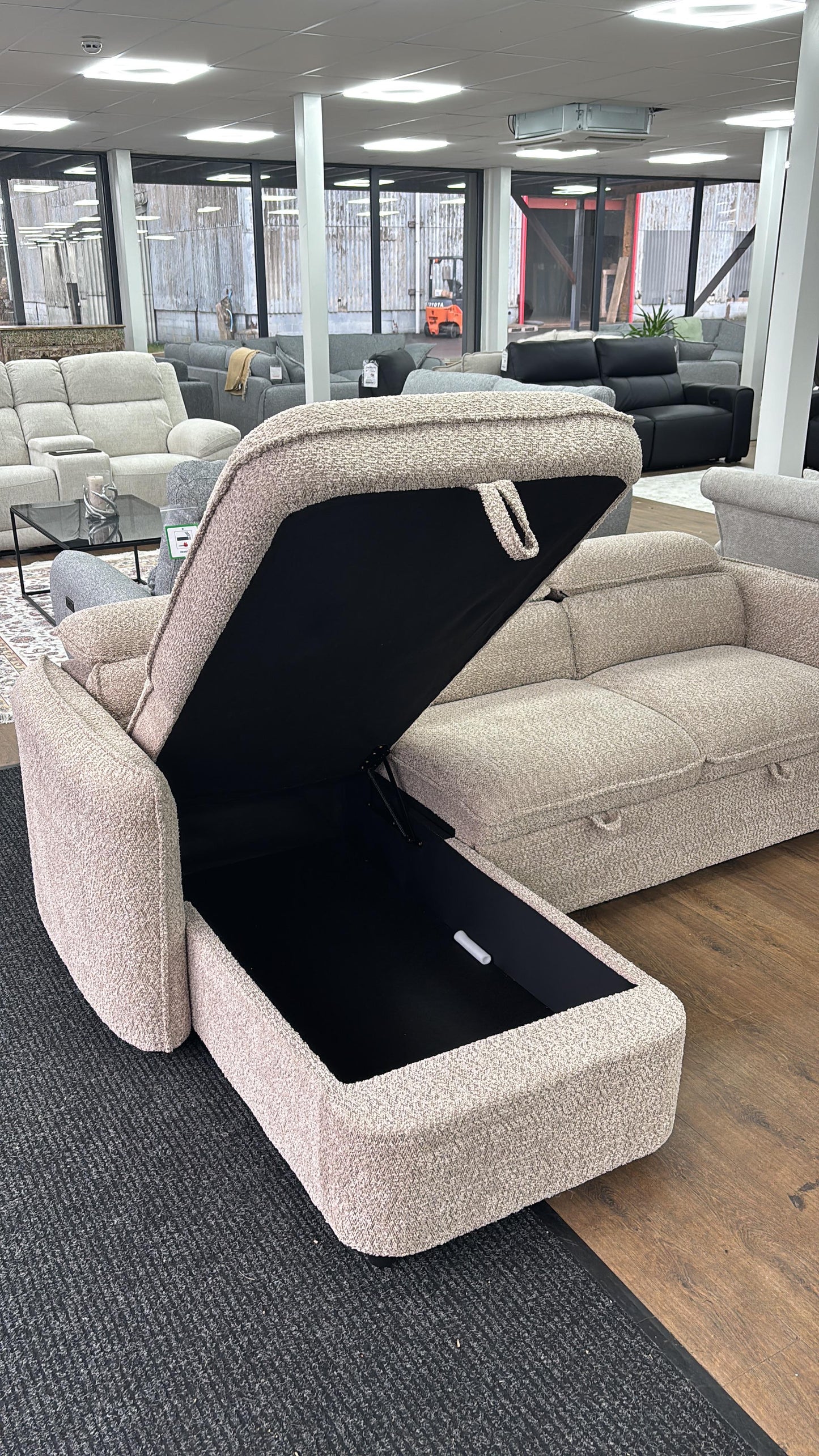 Capri Corner Sofa Bed With Storage - Beige - Universal Chaise - Pull Out Bed