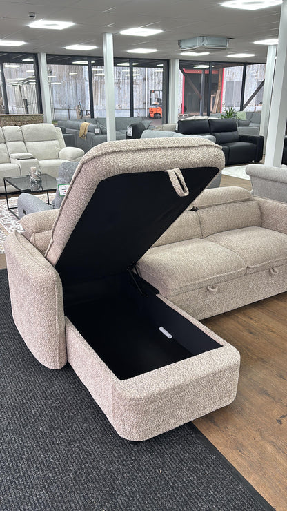 Capri Corner Sofa Bed With Storage - Beige - Universal Chaise - Pull Out Bed