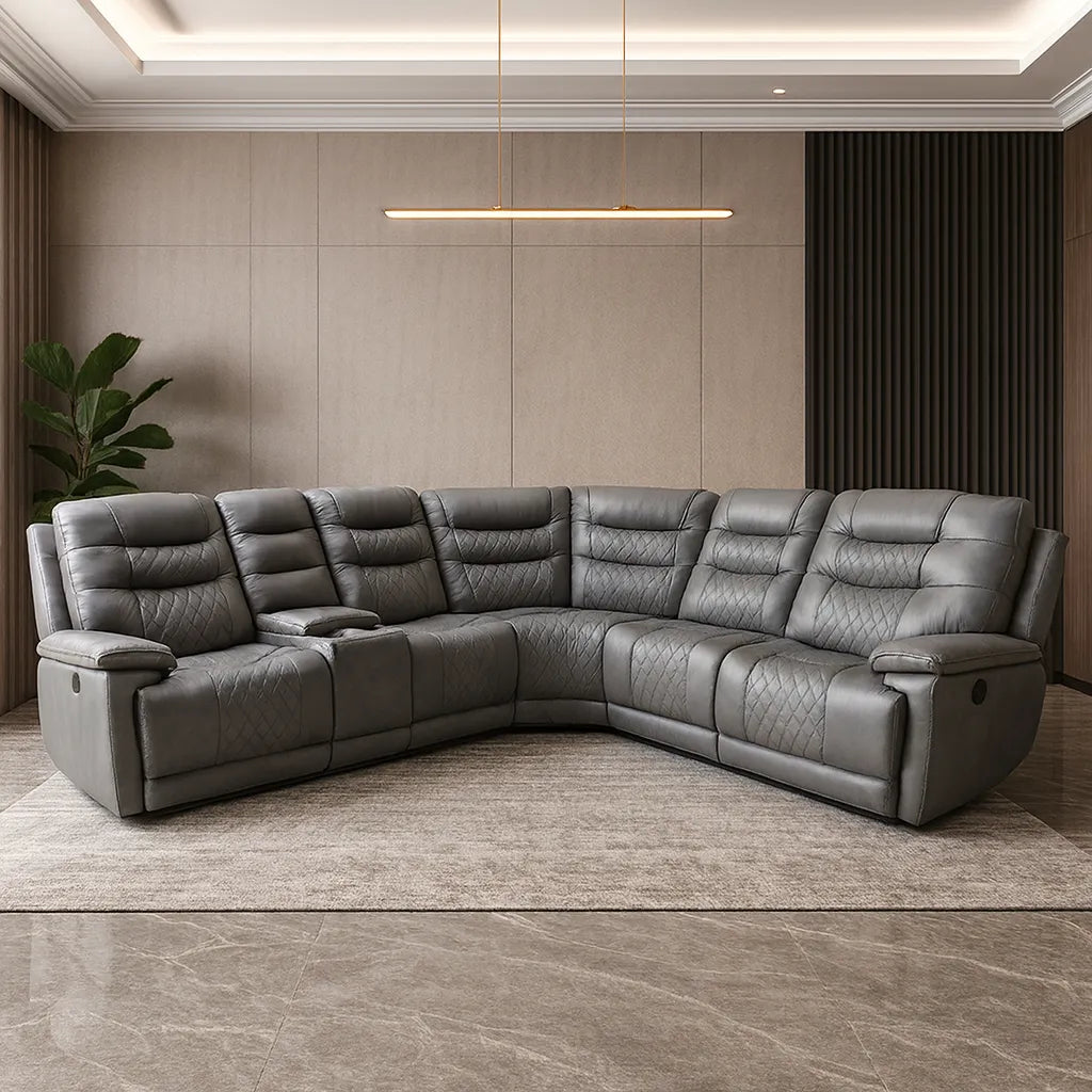 Halifax Leather Electric Recliner Corner Sofa Grey