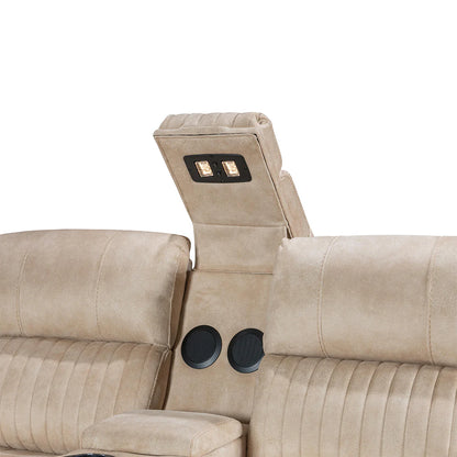 Geneva Pro Fabric Electric Recliner Sofas - Beige With Bluetooth/Cooling Cup-Holders/LED Lights