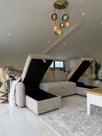Moscow U Shaped Storage Sofa Bed - Beige