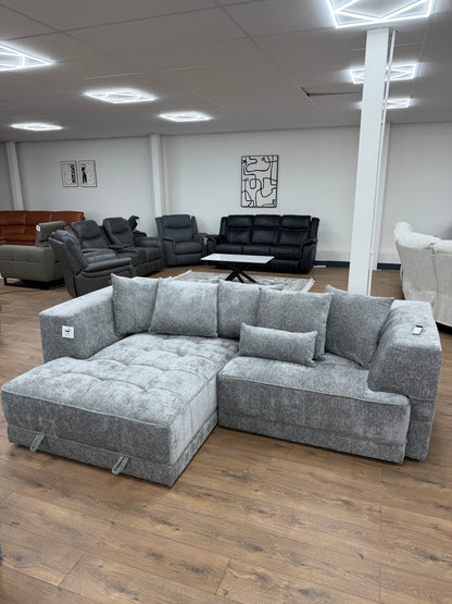 Brooklyn Electric Storage Left Hand Sofa Bed - Silver