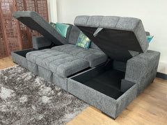 Palermo U Shape Storage Sofa Bed - Grey