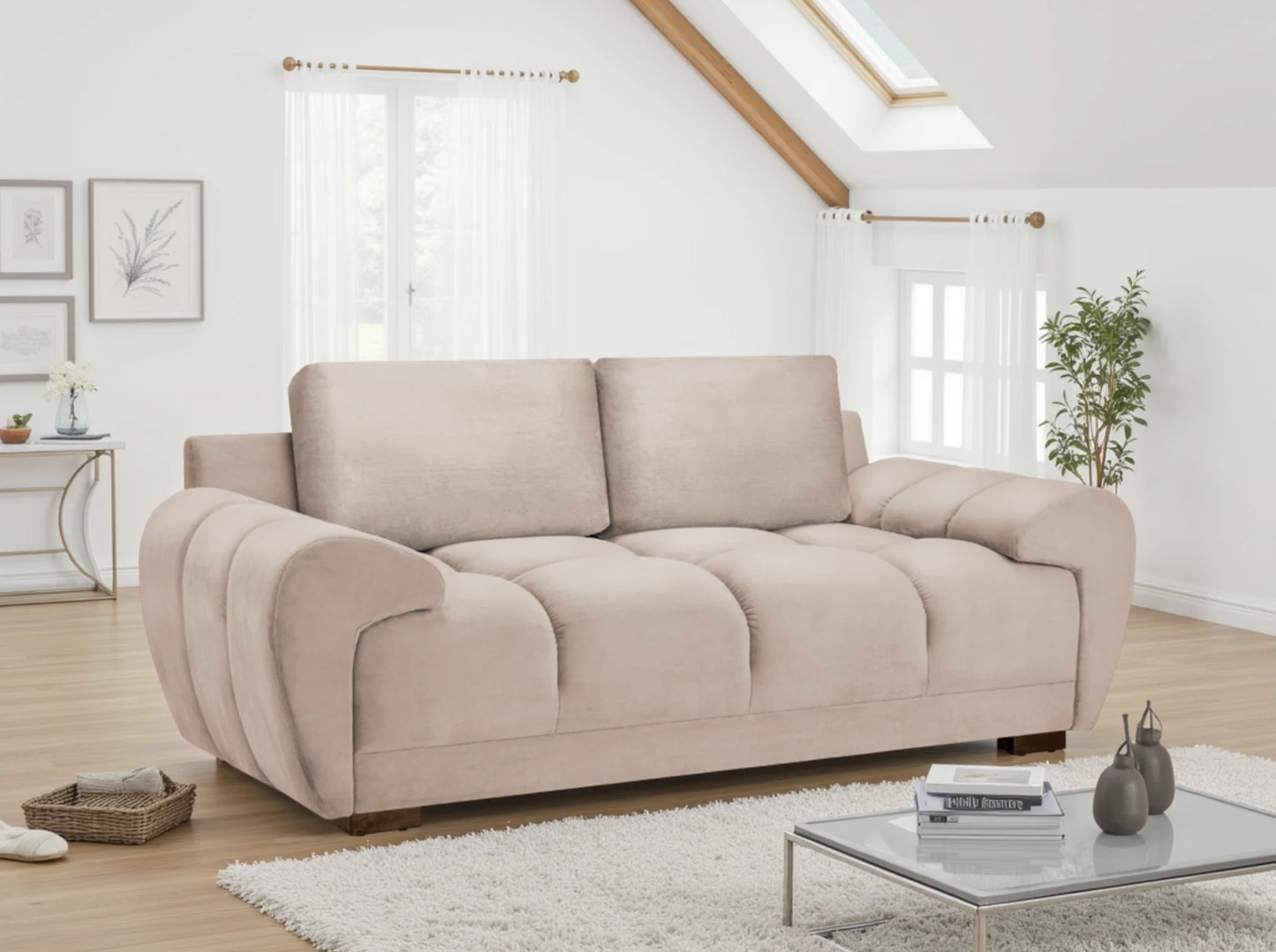 Azzuro 2 Seater Velvet Sofa - Mocha - Plush Upholstered