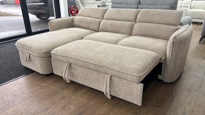 Capri Corner Sofa Bed With Storage - Beige - Universal Chaise - Pull Out Bed