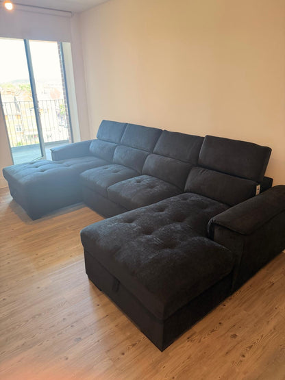 Alaya Storage U Shape Sofabed - Black